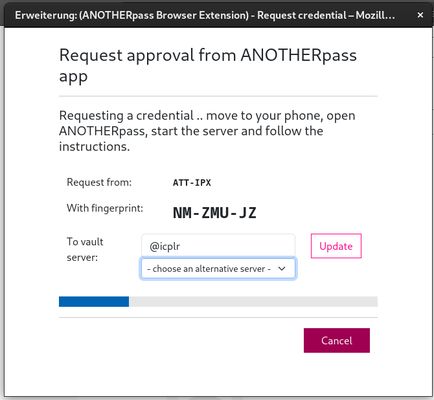 Dialog to fetch a credential from the ANOTHERpass app