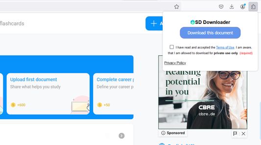 Showing the popup on the studydrive website