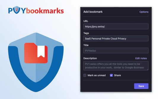 PVYbookmarks - Cross Device - Cross Browsers. Selfhosted on PVY@Home Appliance or SaaS on PVY@Cloud.