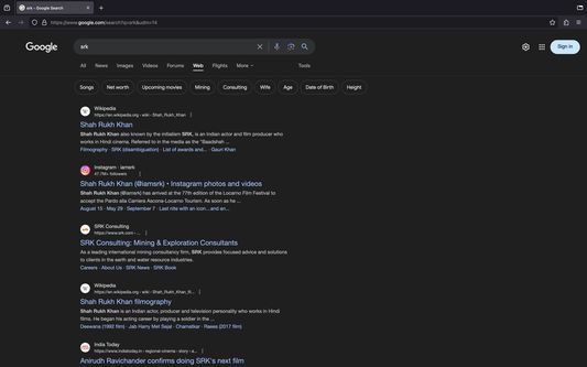 Google Serach with the Web filter