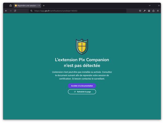 Le candidat utilise un navigateur sur lequel l’extension n’est pas installée.