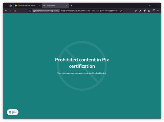 Le candidat navigue vers un site interdit durant l'examen de certification et est redirigé vers la page d'interdiction de l'extension.