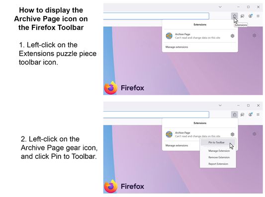 How to display the Archive Page icon on the Firefox Toolbar
