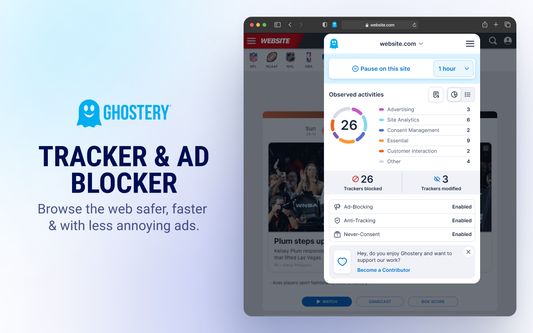 Tracker & Ad Blcoker- browse the web safer, faster  & with less annoying ads.