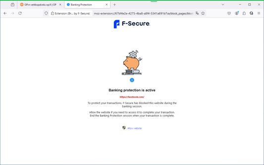 Block page during banking mode.