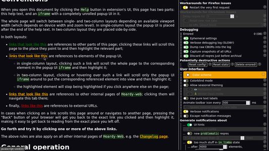 Screenshot of extension's help page under Firefox set to a dark mode theme. The highlighted setting is referenced by the text under the mouse cursor.
