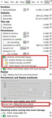 Extension's `P&R` tab with it switched to `Submit dumps via 'HTTP'` mode and its `Server URL` pointing to `hoardy-web serve` instance.