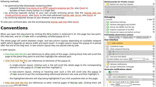 Screenshot of extension's help page under Firefox. The highlighted setting is referenced by the text under the mouse cursor.
