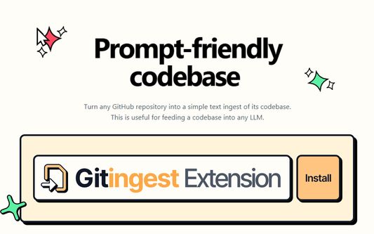 Prompt-friendly codebase
Turn any GitHub repository into a simple text ingest of its codebase.
This is useful for feeding a codebase into any LLM.
Gitingest Extension