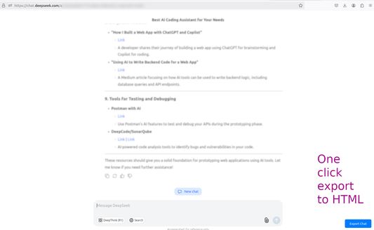 You can export your DeepSeek chats to HTML in a single click