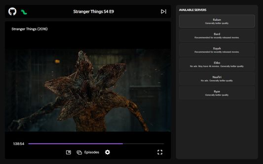 Tv show player webpage.