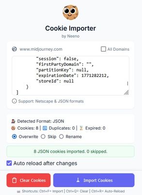 Importing JSON cookies