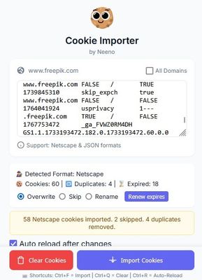 Importing Netscape cookies with duplicates and expired unix