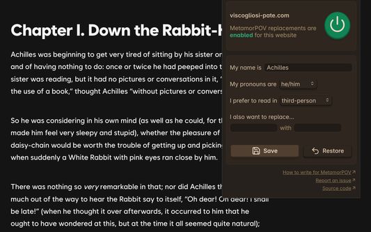 Same as the first, except in dark theme. The name, pronouns, and point-of-view are different.