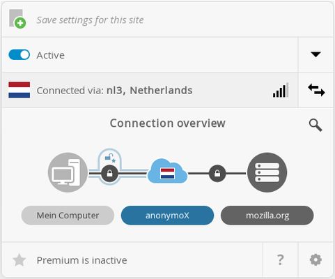 The main panel which displays basic information about the current connection.