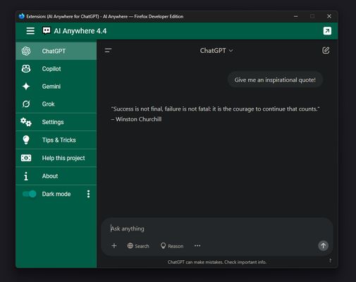 Supports ChatGPT, GitHub Copilot, Claude, Gemini and Grok