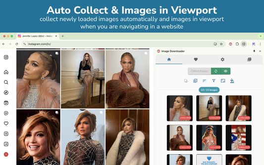 auto collect and collecting images in viewport for a lazy loading websites such as instagram, pinterest, facebook, etc.
