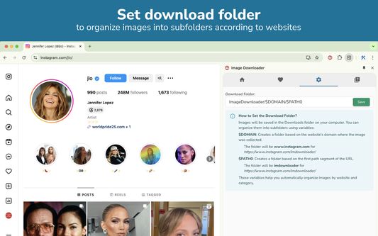 set download folder to archive images by website