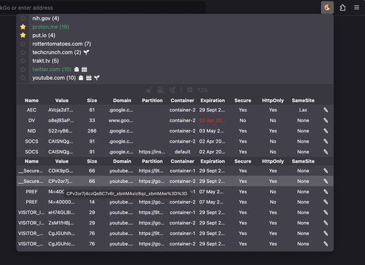 Detailed table, dark theme