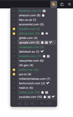 Main popup, dark theme