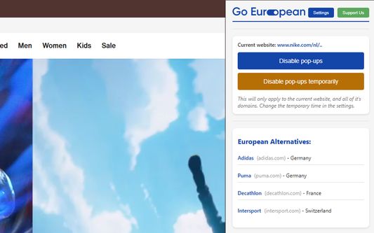 The UI for the Go European extension