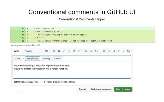 Conventional Comments in GitHub UI