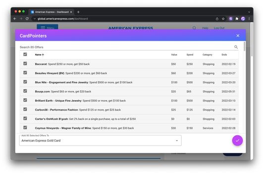 Auto-add your Amex, Chase, and other offers