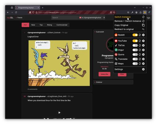 Redlib frontend with the Popup