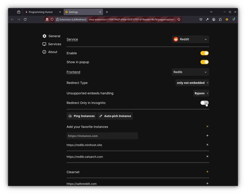 Settings => Services => Redlib