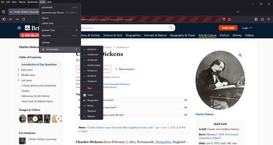 Click Alt-T on keyboard to open Menu bar. Go to Tools Menu, then open Archivologist's menu and pick your preferred archive and cache destination. Don't forgot to drop in a small something in our tip jar using ❤️ Give as a token of your love, support, encouragement and wishes!