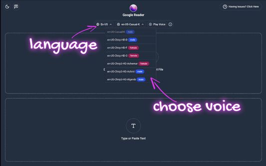 Choose language and voice