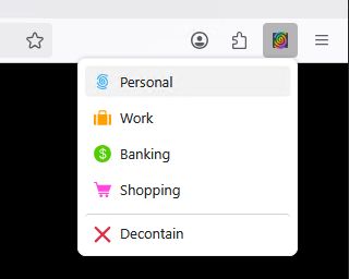 The switch container menu (light theme mode)