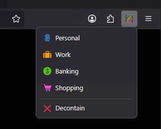 The switch container menu (dark theme mode)
