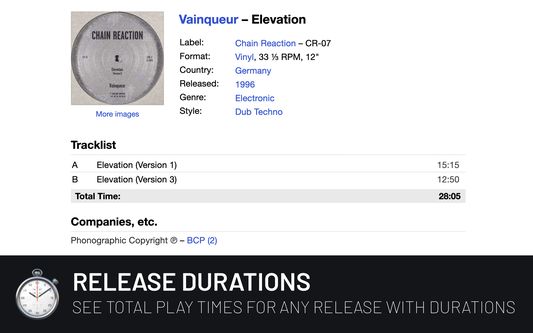See the total playtime for any release with complete track times.