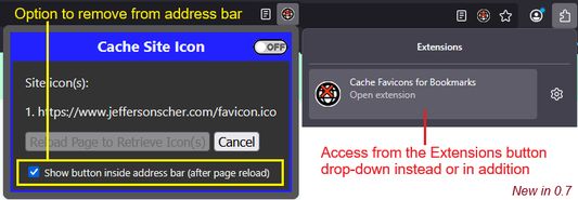 In version 0.7, you can remove the icon from the address bar.