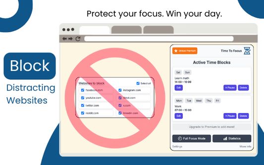 Block time-wasting websites and stay focused on what matters.