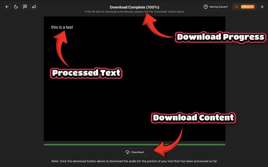 Download your desired audio or transcribed text