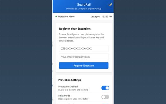 Extension Popup - Quick access to protection status and security controls