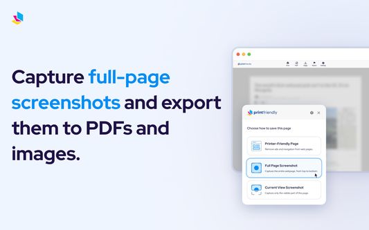 Capture full-page screenshots and export them to PDFs and images.