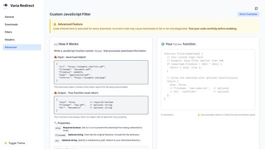 custom javascript filter