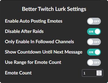 Better Twitch Lurk Settings Menu