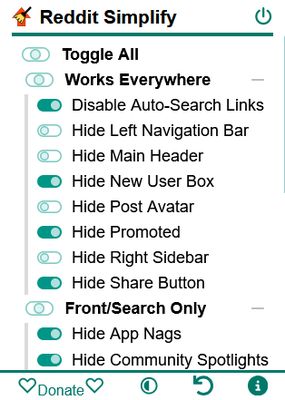 Extension popup. Easily toggle your preferences!