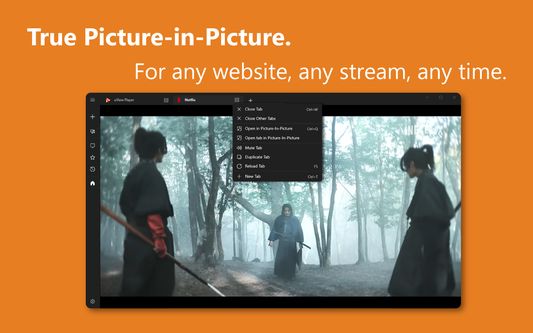 The floating video player active over a busy application or game, demonstrating the seamless Picture-in-Picture (PiP) mode in action.