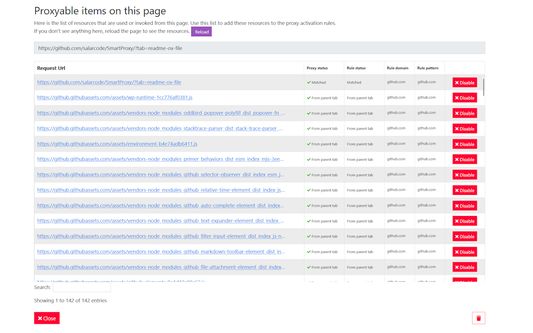 Inspect the list of items and resources in a page and add them to the proxy rules list.