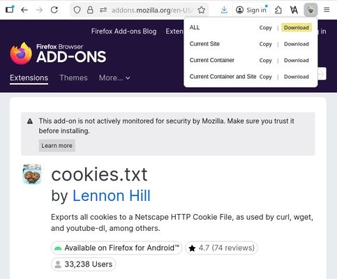 cookies.txt is accessible via the toolbar