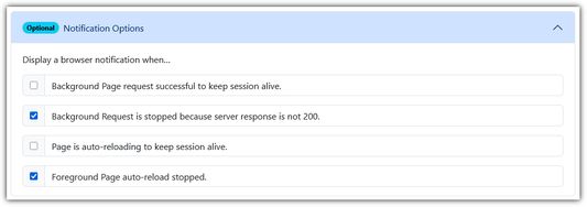 Session Alive Notification settings