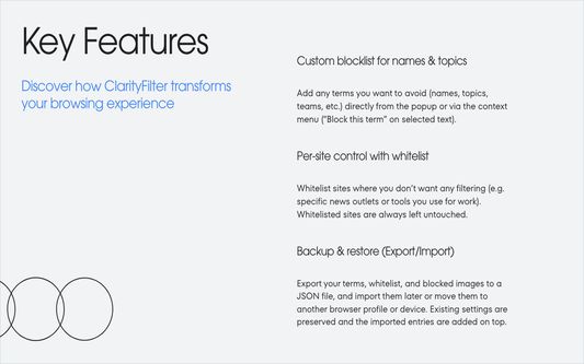 ClarityFIlter features